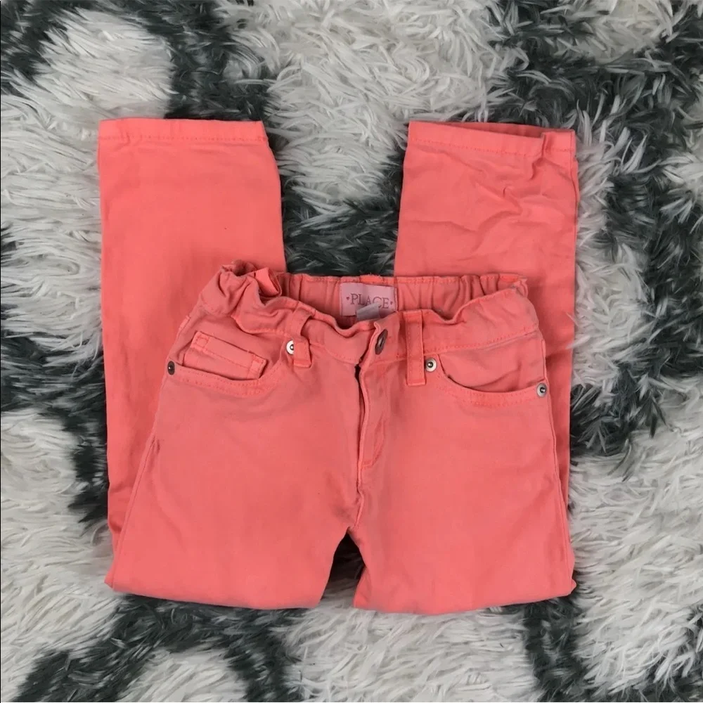 Children's Place Girls Skinny Jeans Lot of Two Light Wash and Neon Orange Size 5
